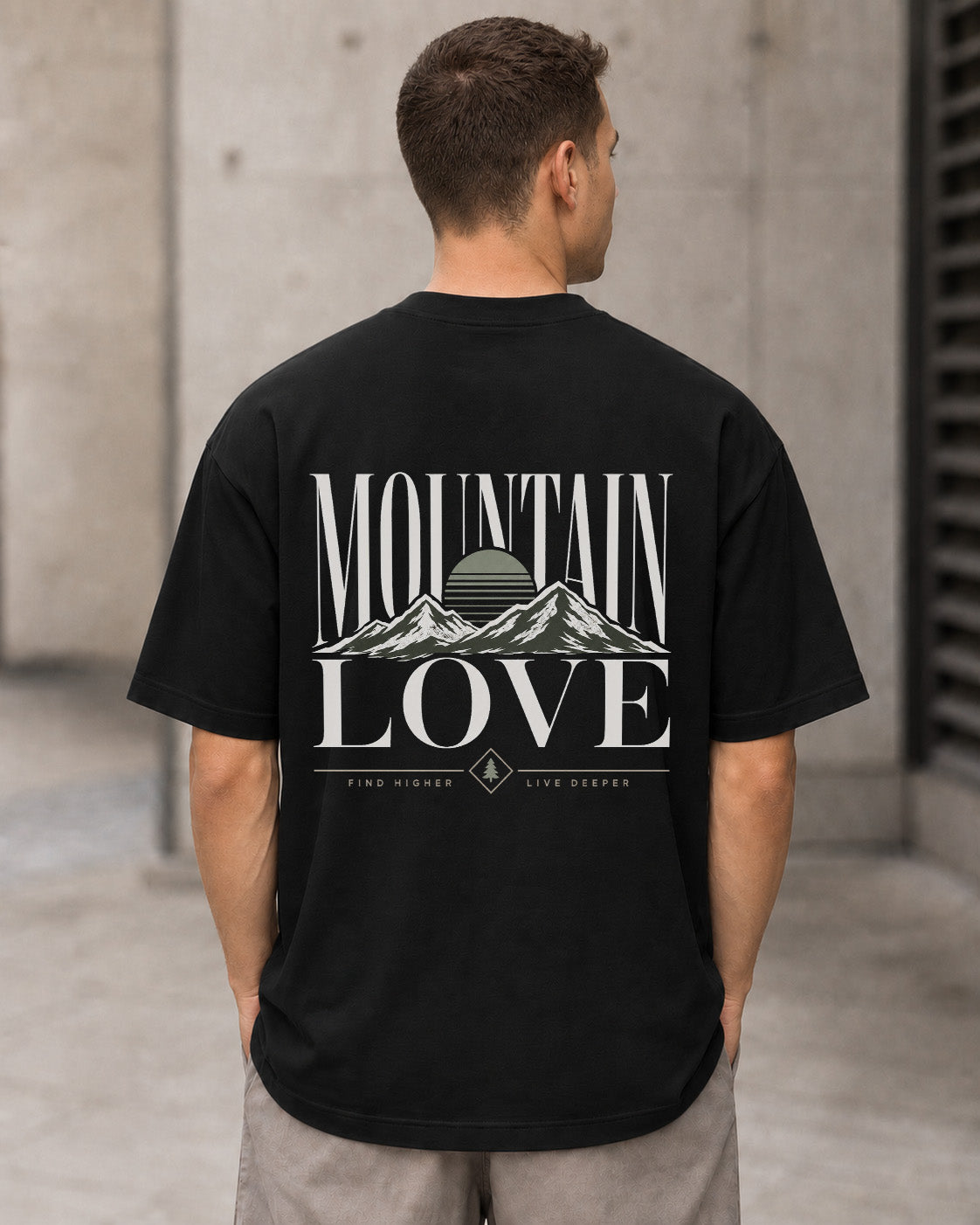 Mountain Love Type T-Shirt – Heavyweight Oversize Shirt Schwarz, Rückenprint