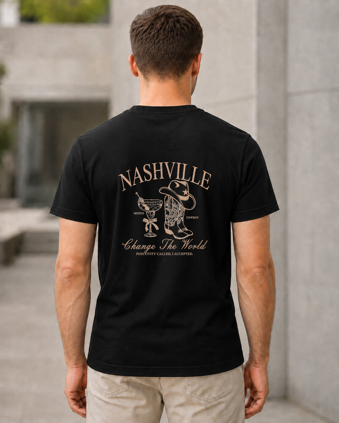 Nashville T-Shirt – Bio-Baumwolle Shirt Schwarz, Rückenprint