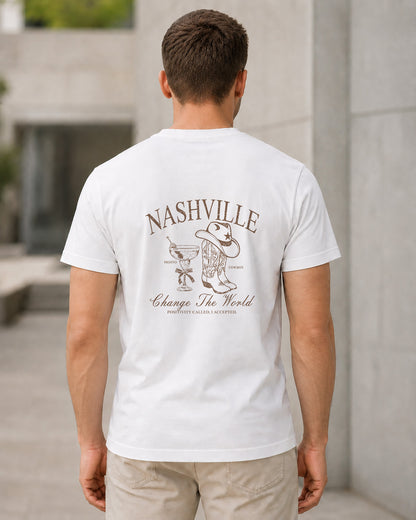 Nashville T-Shirt – Bio-Baumwolle Shirt Weiss, Rückenprint