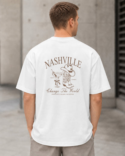 Nashville T-Shirt – Heavyweight Oversize Shirt Weiss, Rückenprint