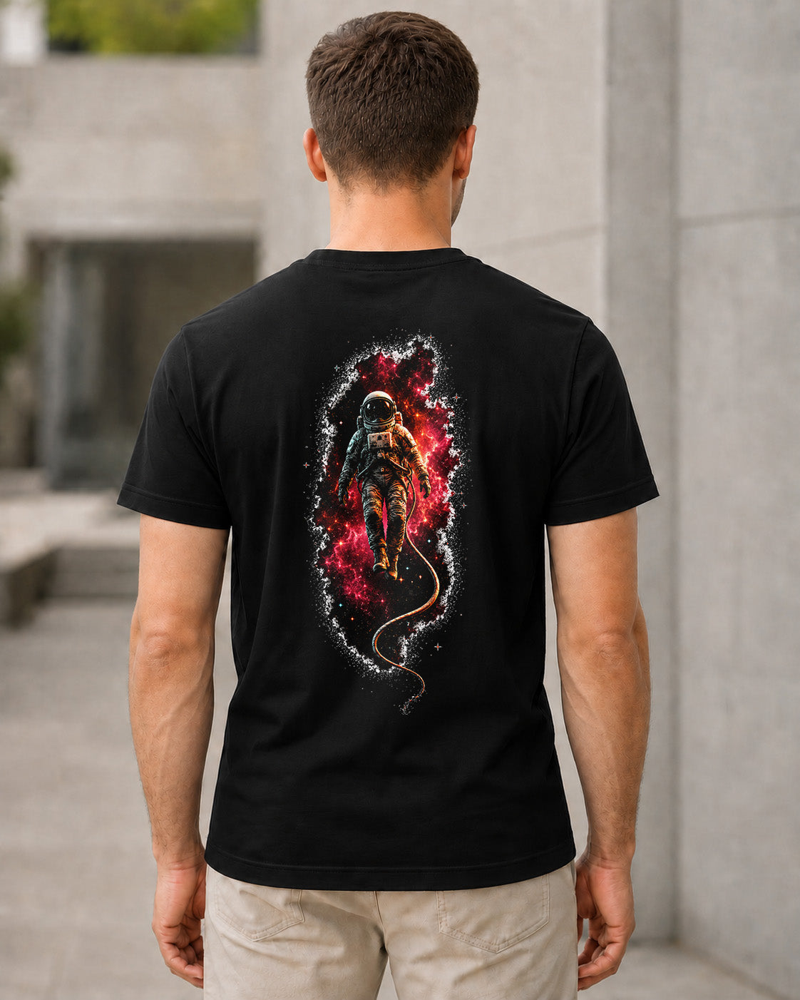 Nebula Drifter T-Shirt – Bio-Baumwolle Shirt Schwarz, Rückenprint