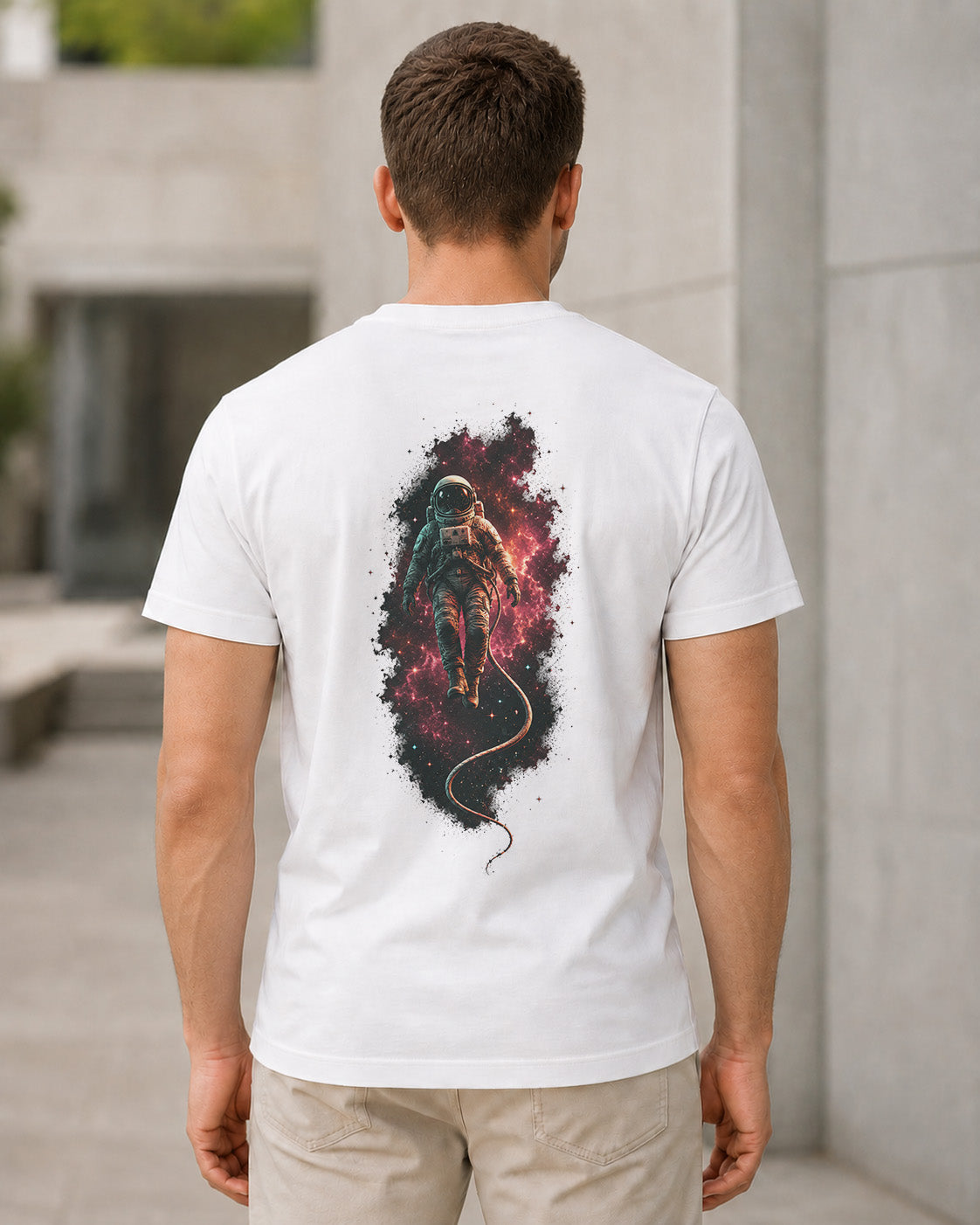 Nebula Drifter T-Shirt – Bio-Baumwolle Shirt Weiss, Rückenprint