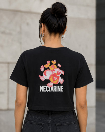 Nectarine T-Shirt – Frauen Crop Shirt Schwarz, Rückenprint