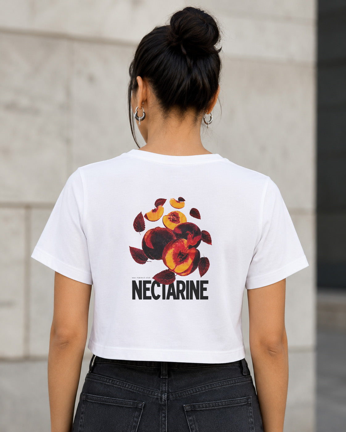 Nectarine T-Shirt – Frauen Crop Shirt Weiss, Rückenprint