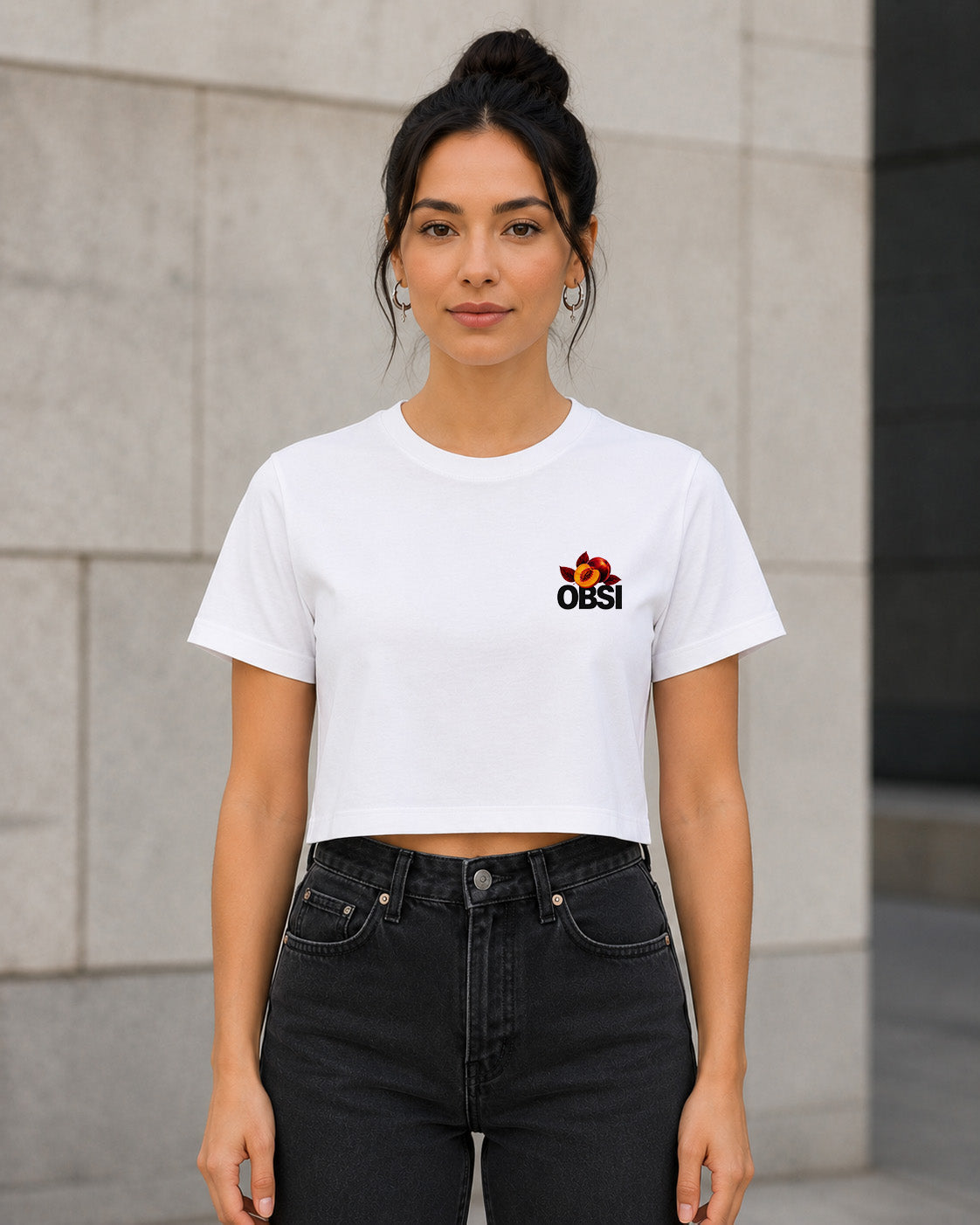 Nectarine T-Shirt – Frauen Crop Shirt Weiss, Frontansicht
