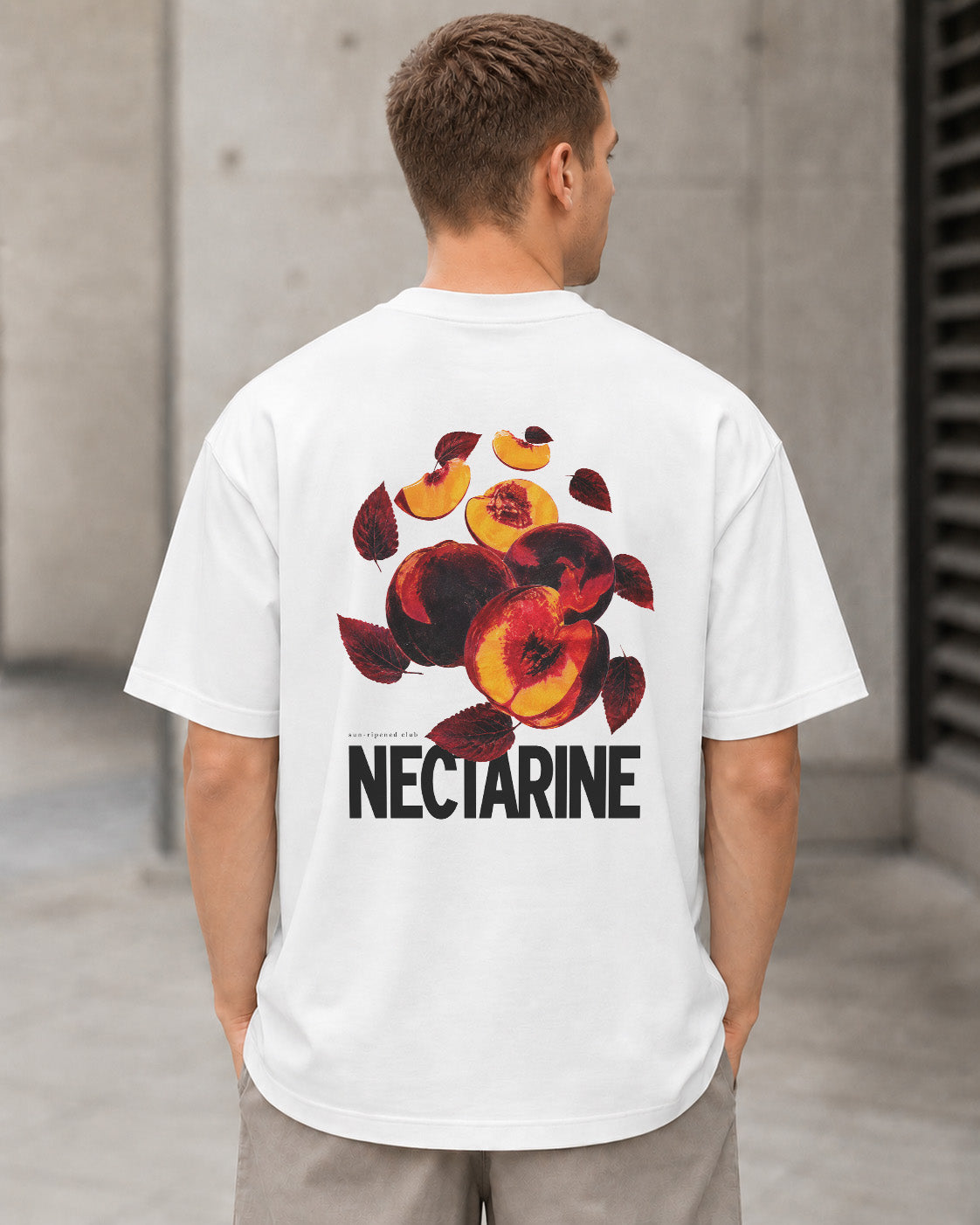 Nectarine T-Shirt – Heavyweight Oversize Shirt Weiss, Rückenprint