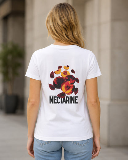 Nectarine T-Shirt – Frauen Shirt Weiss, Rückenprint