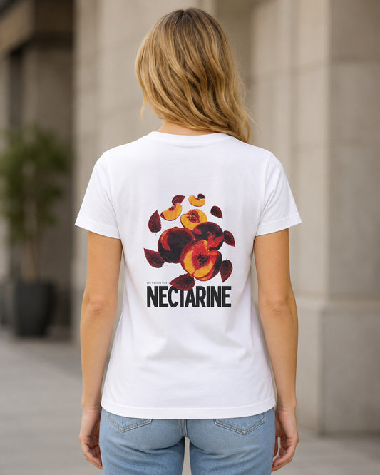 Nectarine T-Shirt – Frauen Shirt Weiss, Rückenprint