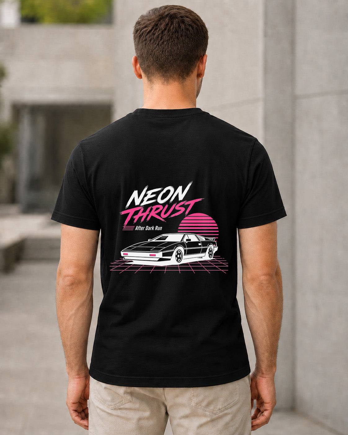 Neon Thrust T-Shirt – Bio-Baumwolle Shirt Schwarz, Rückenprint