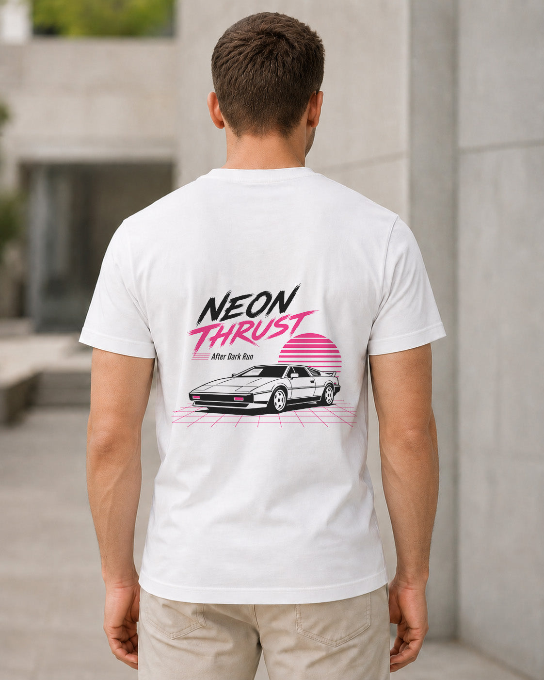 Neon Thrust T-Shirt – Bio-Baumwolle Shirt Weiss, Rückenprint