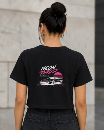 Neon Thrust T-Shirt – Frauen Crop Shirt Schwarz, Rückenprint