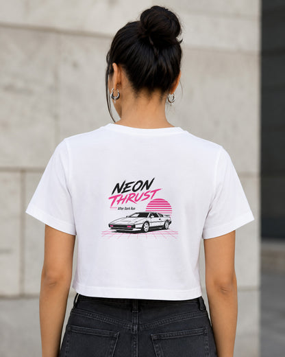 Neon Thrust T-Shirt – Frauen Crop Shirt Weiss, Rückenprint