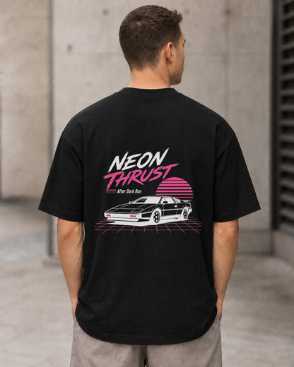 Neon Thrust T-Shirt – Heavyweight Oversize Shirt Schwarz, Rückenprint