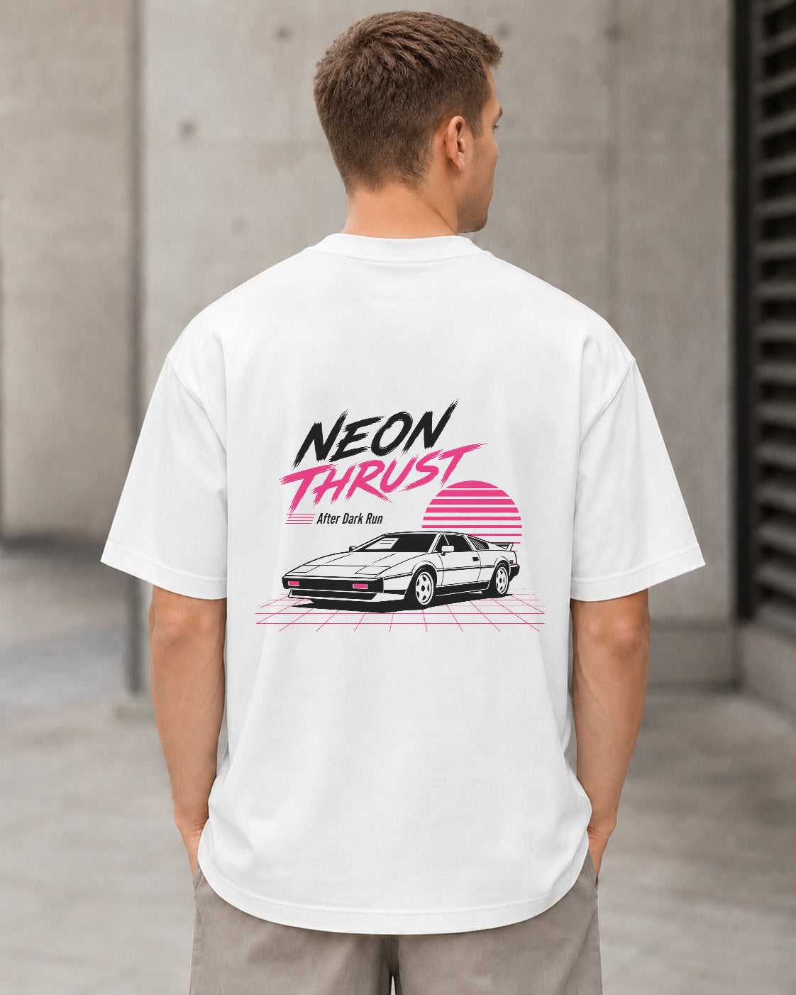 Neon Thrust T-Shirt – Heavyweight Oversize Shirt Weiss, Rückenprint