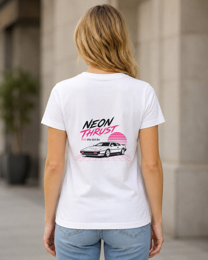 Neon Thrust T-Shirt – Frauen Shirt Weiss, Rückenprint