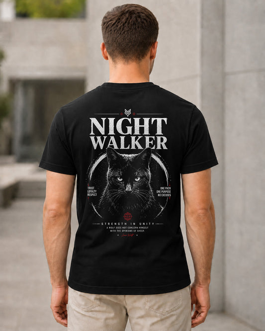 Night Walker T-Shirt – Bio-Baumwolle Shirt Schwarz, Rückenprint