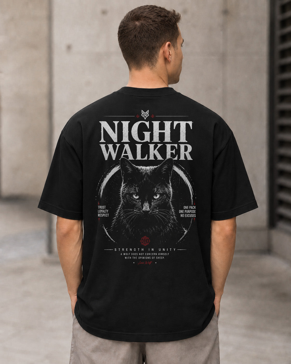 Night Walker T-Shirt – Heavyweight Oversize Shirt Schwarz, Rückenprint