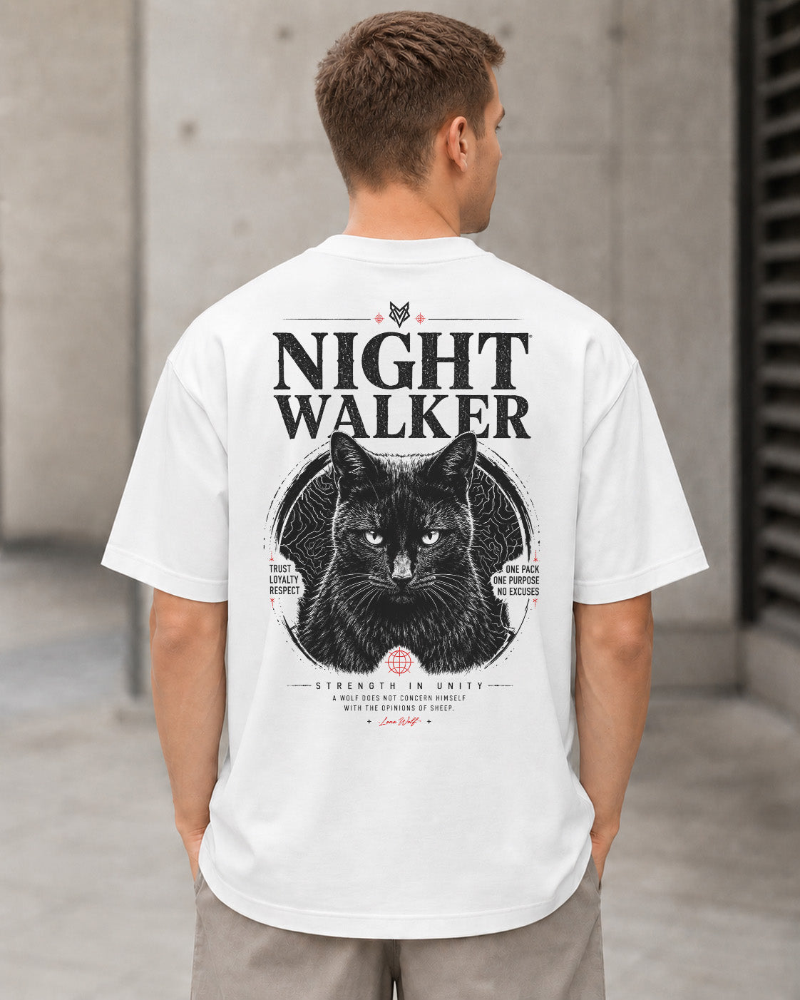 Night Walker T-Shirt – Heavyweight Oversize Shirt Weiss, Rückenprint