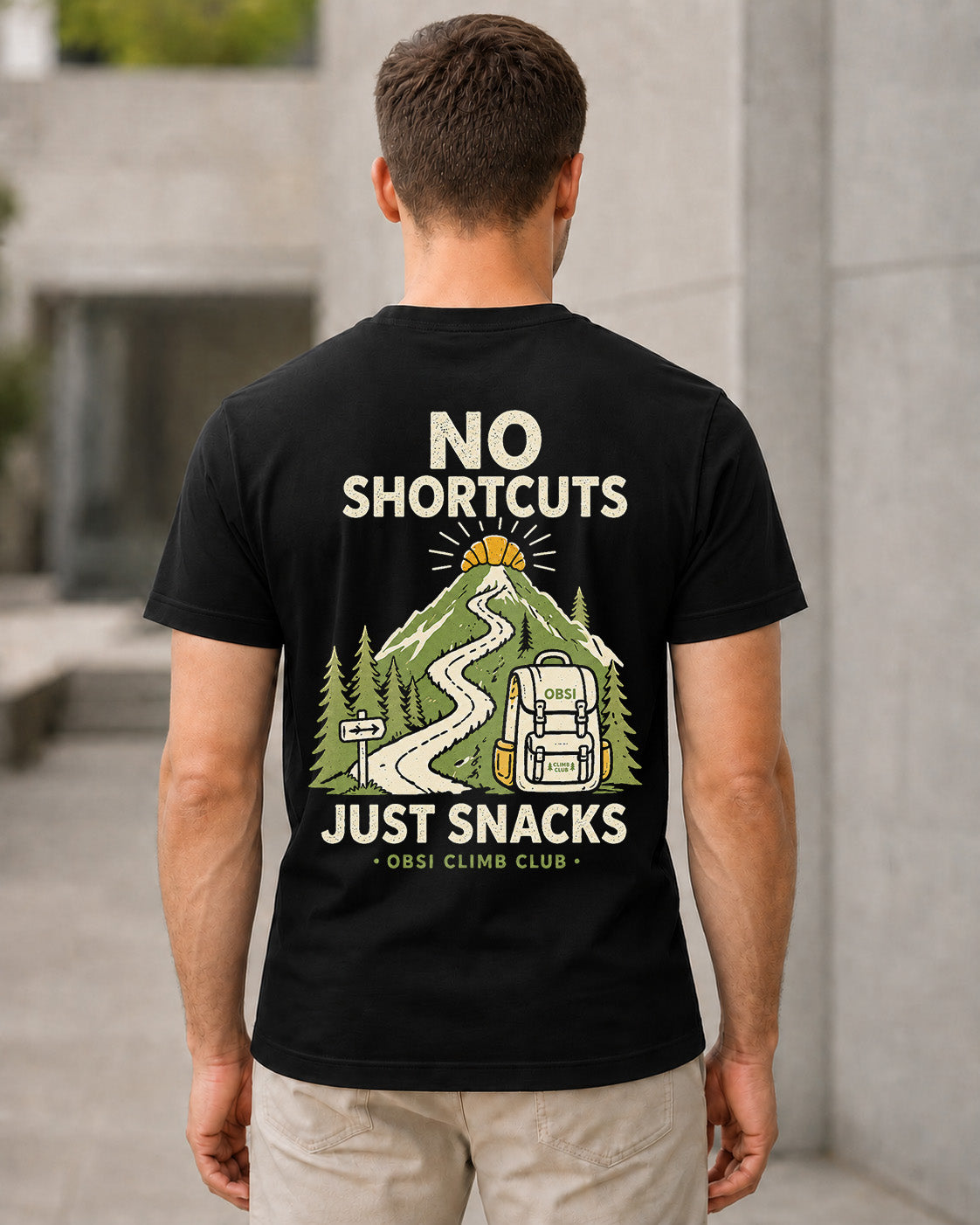 No Shortcuts Just Snacks T-Shirt – Bio-Baumwolle Shirt Schwarz, Rückenprint