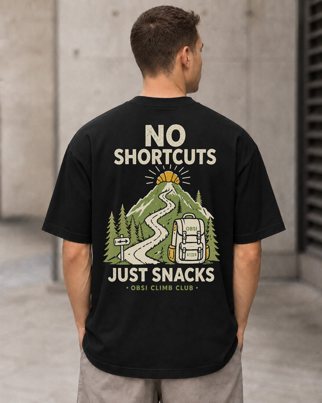 No Shortcuts Just Snacks T-Shirt – Heavyweight Oversize Shirt Schwarz, Rückenprint