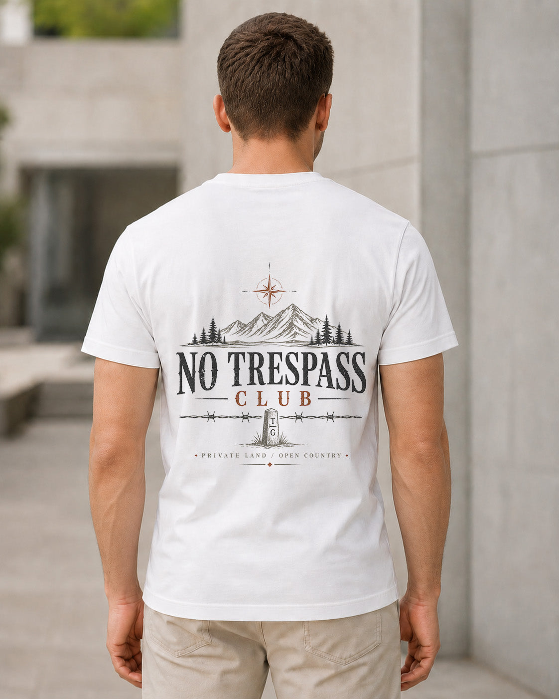 No Trespass Club T-Shirt – Bio-Baumwolle Shirt Weiss, Rückenprint