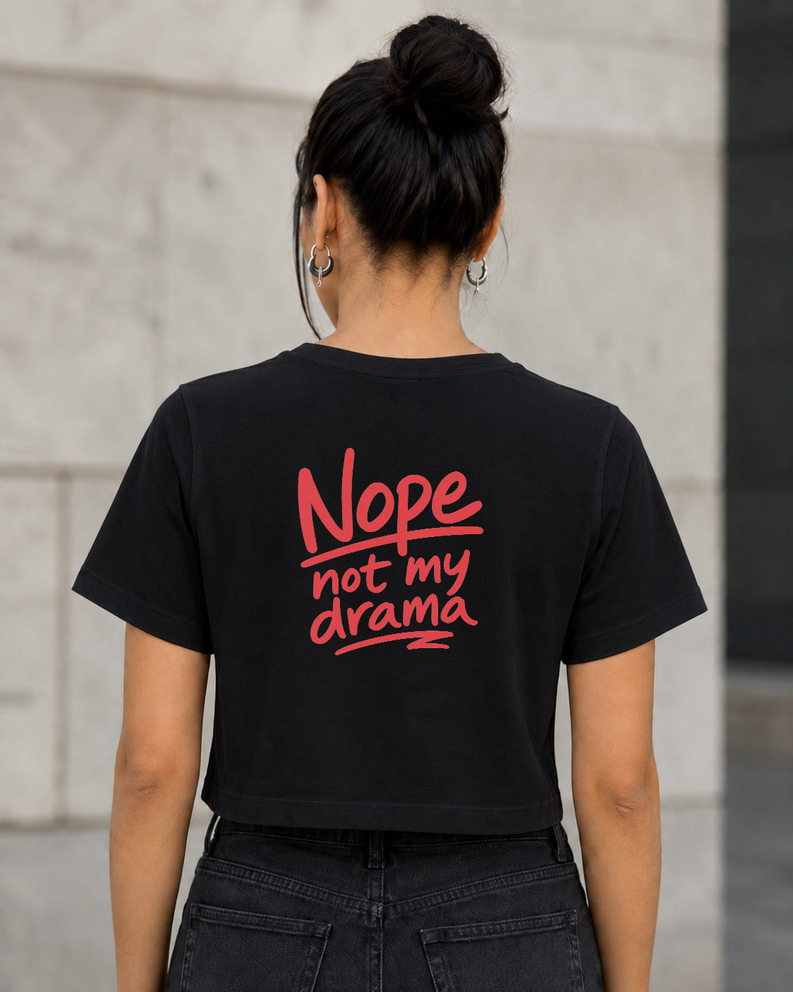 Nope T-Shirt – Frauen Crop Shirt Schwarz, Rückenprint