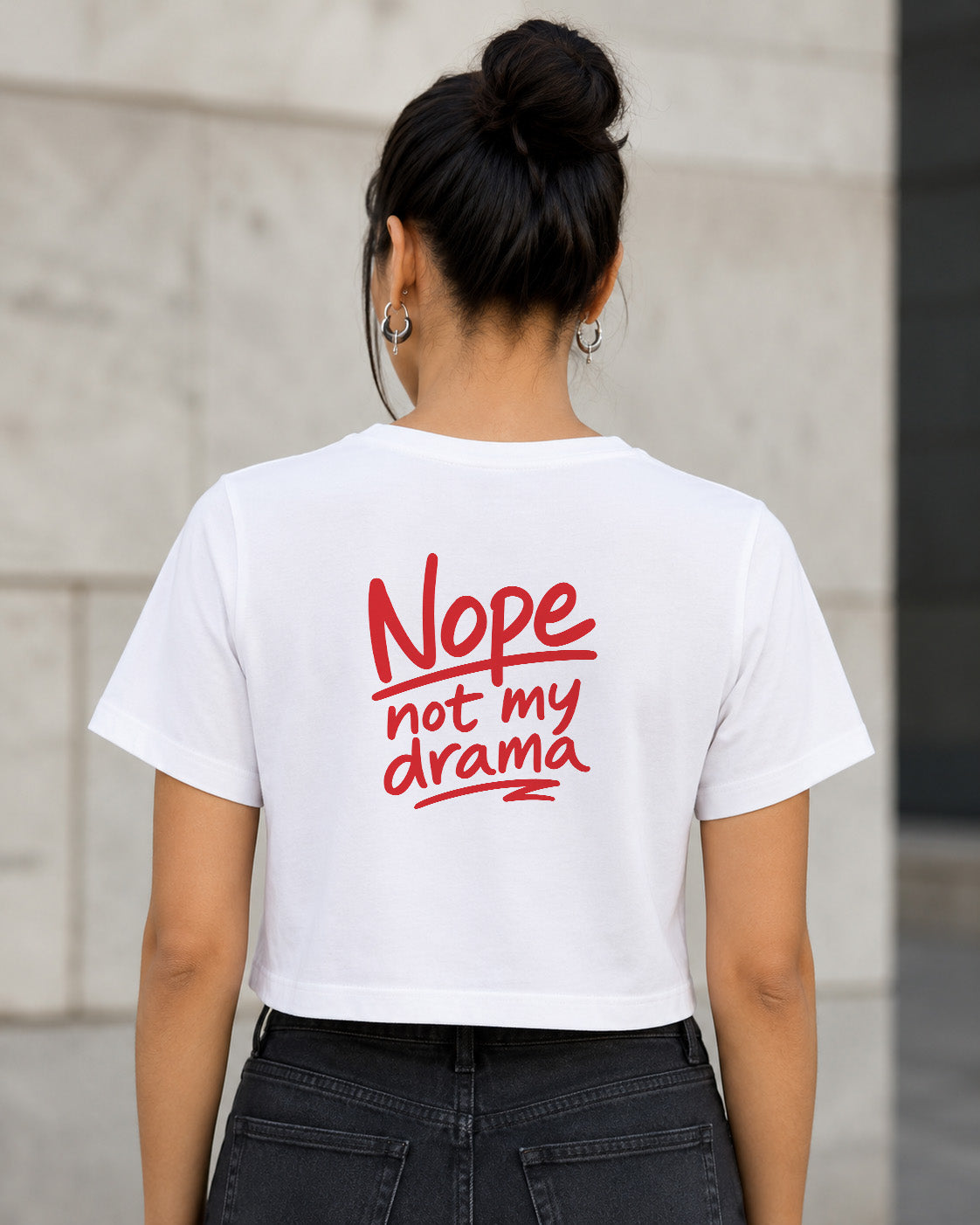 Nope T-Shirt – Frauen Crop Shirt Weiss, Rückenprint