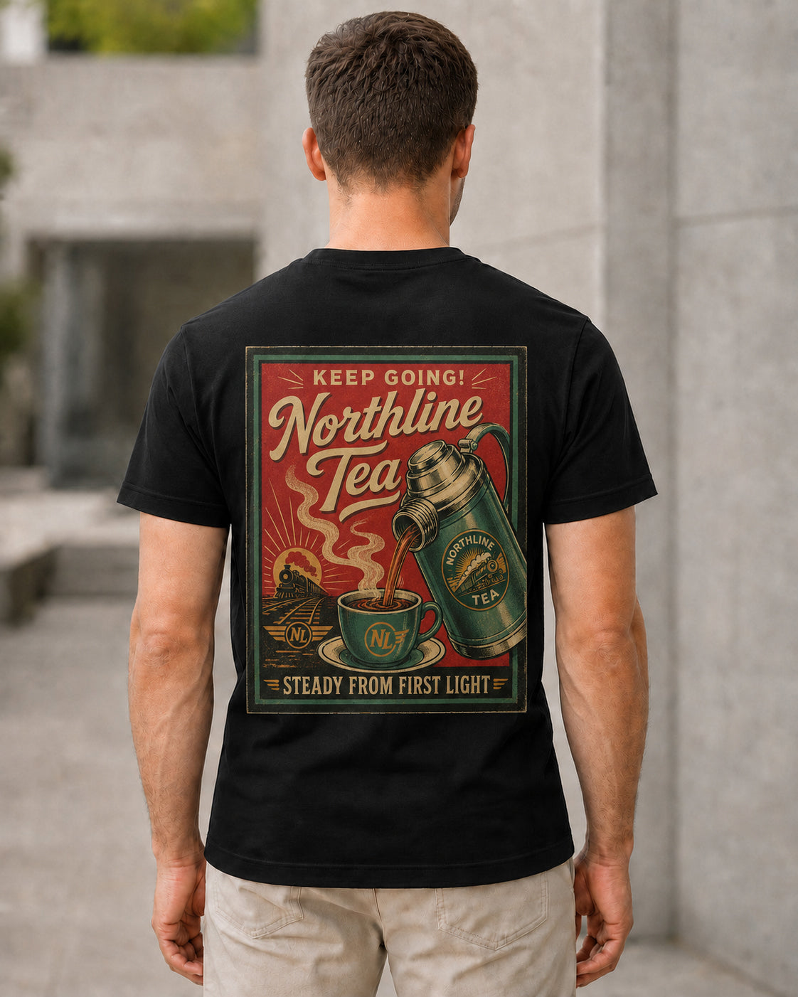 Northline Tea T-Shirt – Bio-Baumwolle Shirt Schwarz, Rückenprint