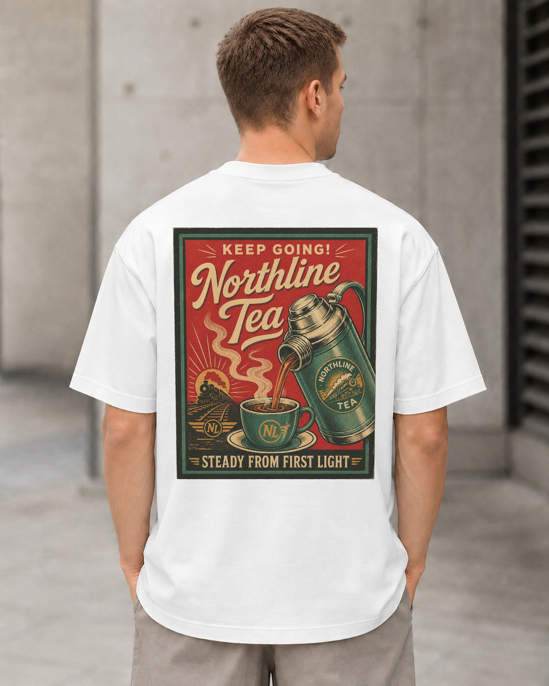 Northline Tea T-Shirt – Heavyweight Oversize Shirt Weiss, Rückenprint