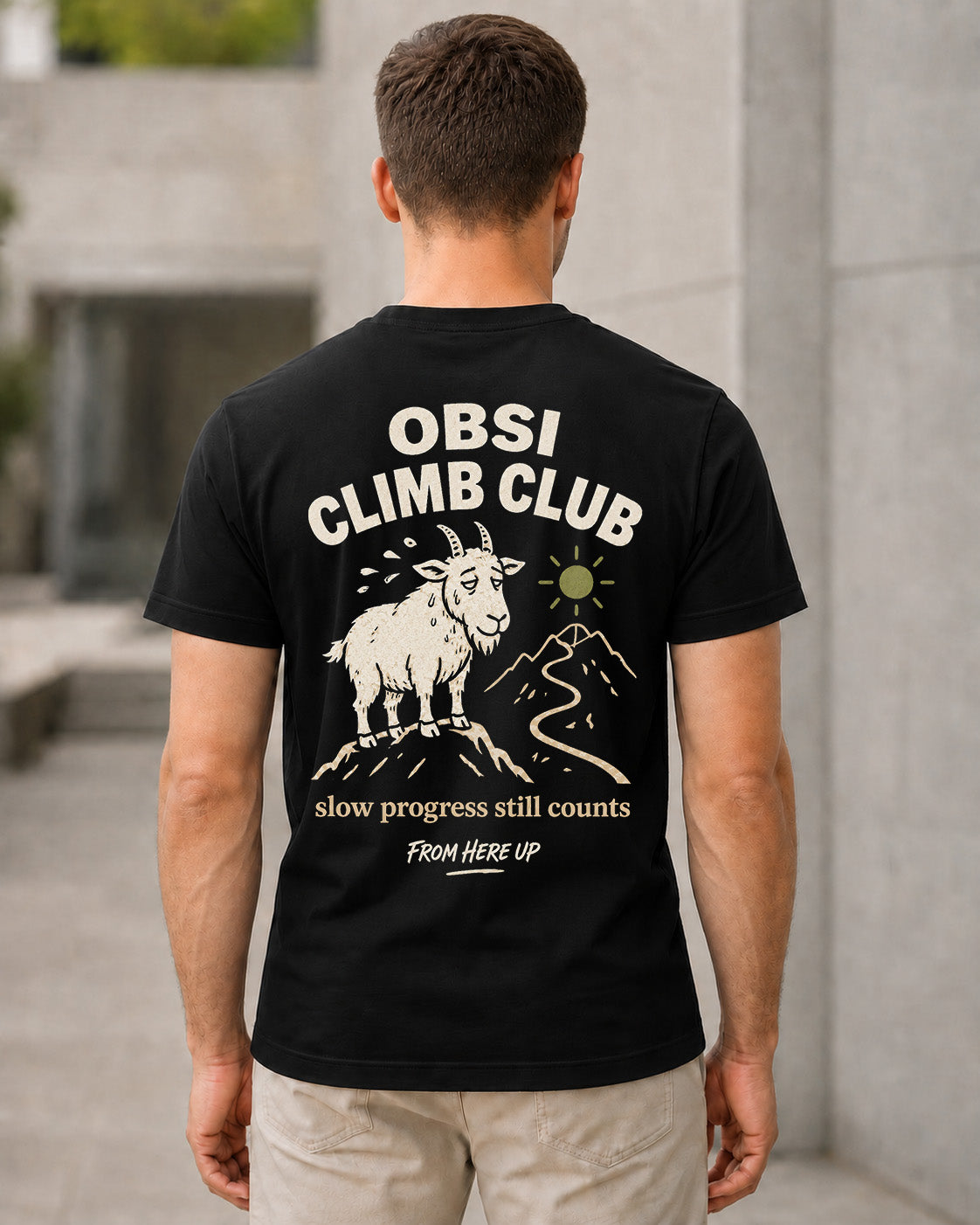 OBSI Climb Club T-Shirt – Bio-Baumwolle Shirt Schwarz, Rückenprint