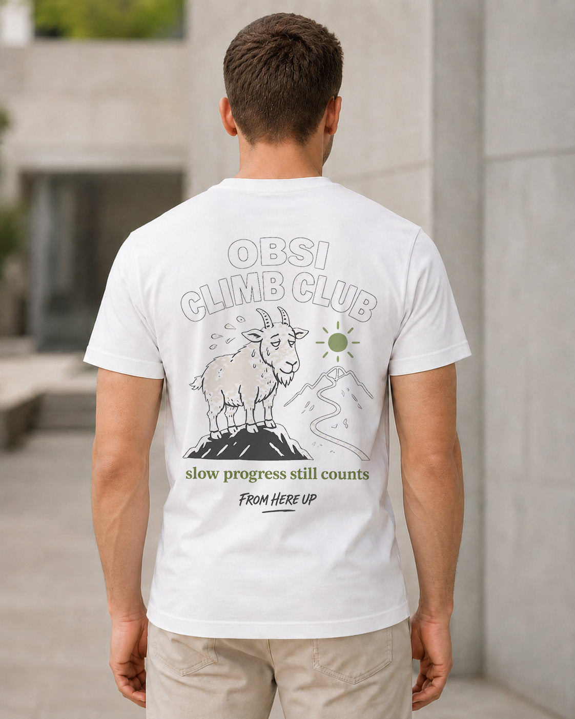 OBSI Climb Club T-Shirt – Bio-Baumwolle Shirt Weiss, Rückenprint