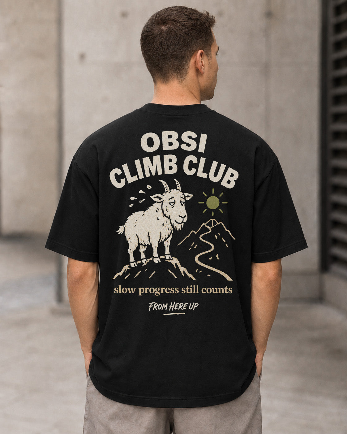 OBSI Climb Club T-Shirt – Heavyweight Oversize Shirt Schwarz, Rückenprint