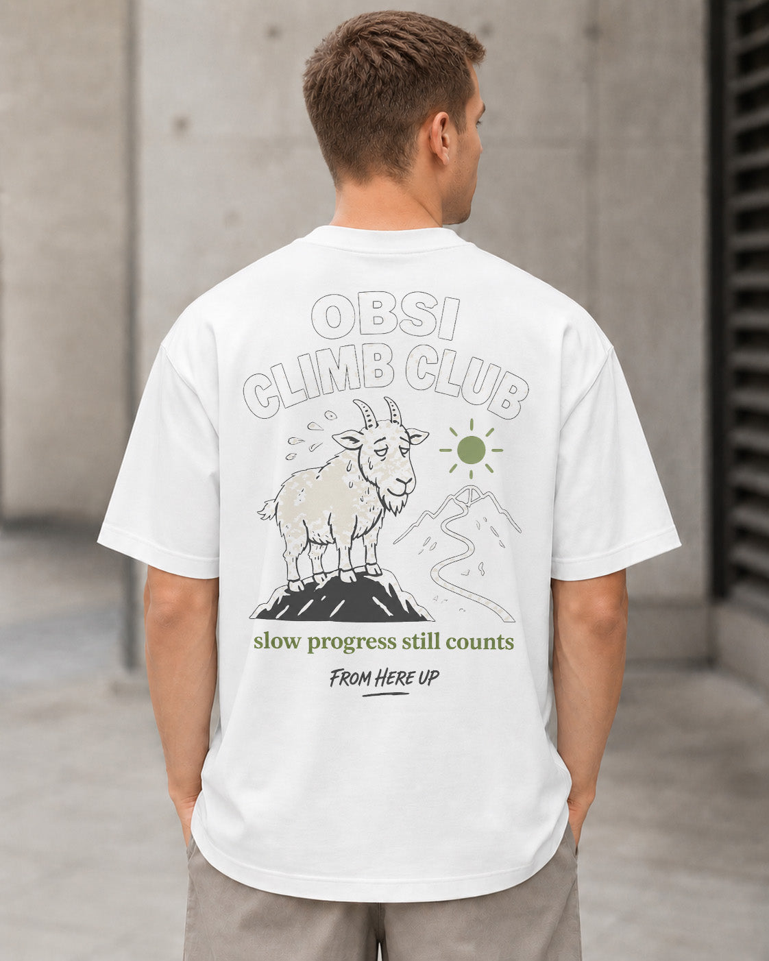 OBSI Climb Club T-Shirt – Heavyweight Oversize Shirt Weiss, Rückenprint
