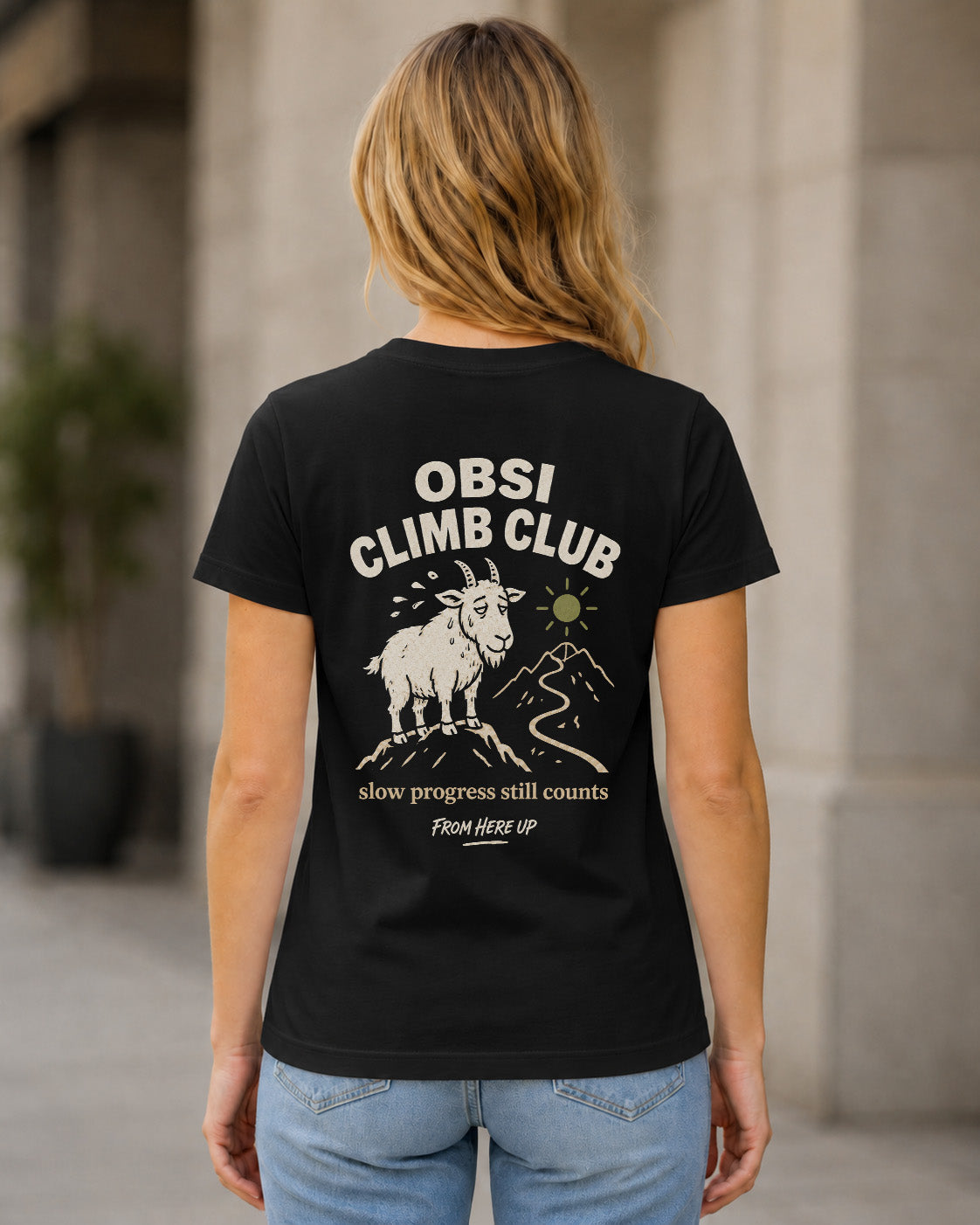 OBSI Climb Club T-Shirt – Frauen Shirt Schwarz, Rückenprint
