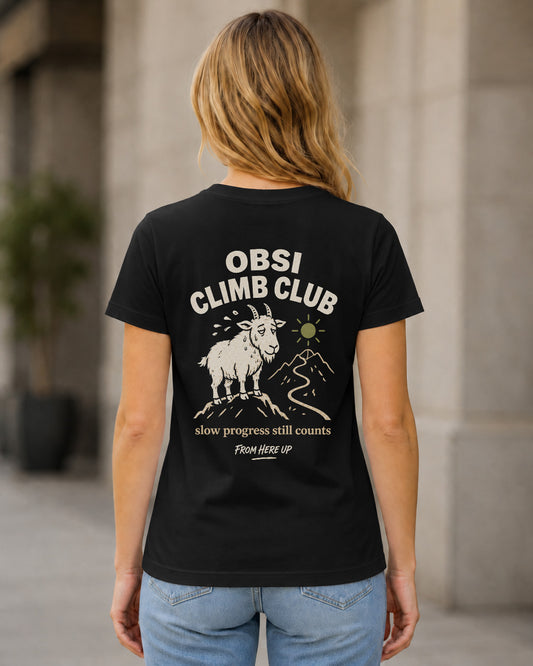 OBSI Climb Club T-Shirt – Frauen Shirt Schwarz, Rückenprint