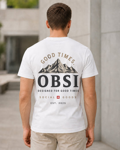 OBSI Good Times Peak T-Shirt – Bio-Baumwolle Shirt Weiss, Rückenprint