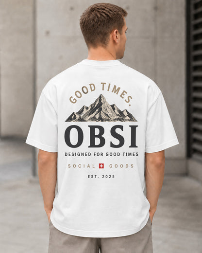 OBSI Good Times Peak T-Shirt – Heavyweight Oversize Shirt Weiss, Rückenprint