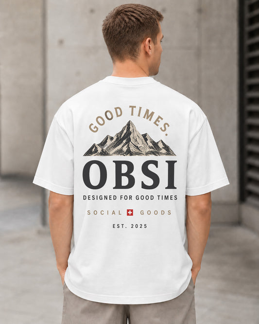 OBSI Good Times Peak T-Shirt – Heavyweight Oversize Shirt Weiss, Rückenprint