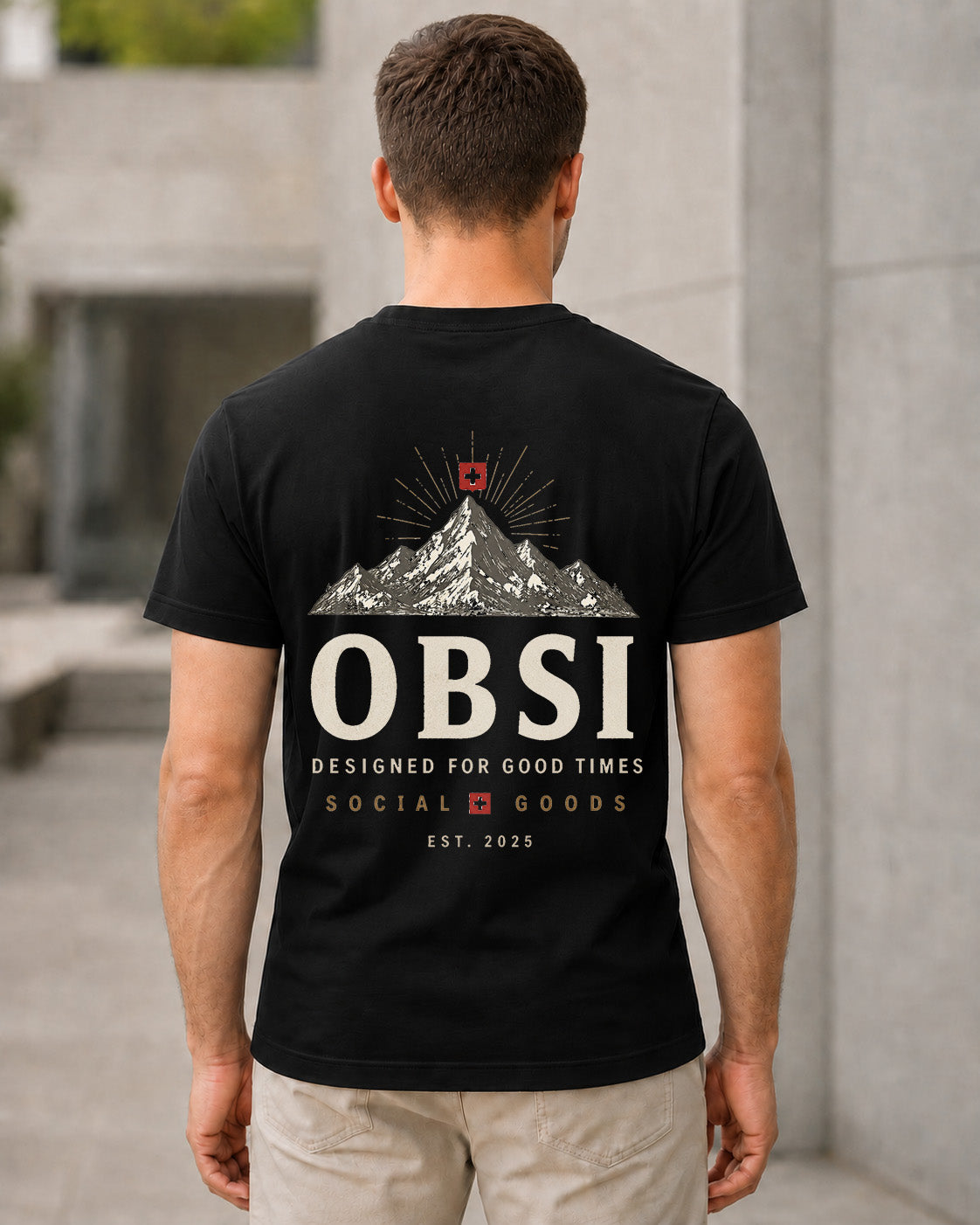OBSI Social Goods T-Shirt – Bio-Baumwolle Shirt Schwarz, Rückenprint