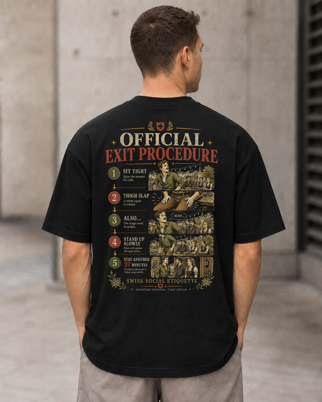 Official Exit Procedure T-Shirt – Heavyweight Oversize Shirt Schwarz, Rückenprint