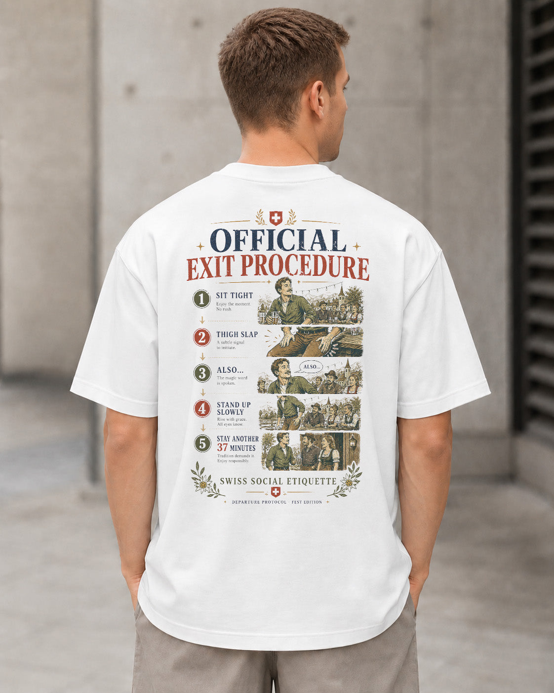 Official Exit Procedure T-Shirt – Heavyweight Oversize Shirt Weiss, Rückenprint