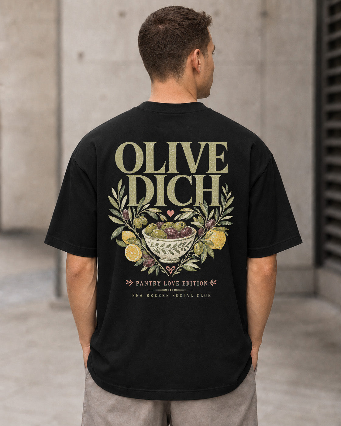 Olive Dich T-Shirt – Heavyweight Oversize Shirt Schwarz, Rückenprint