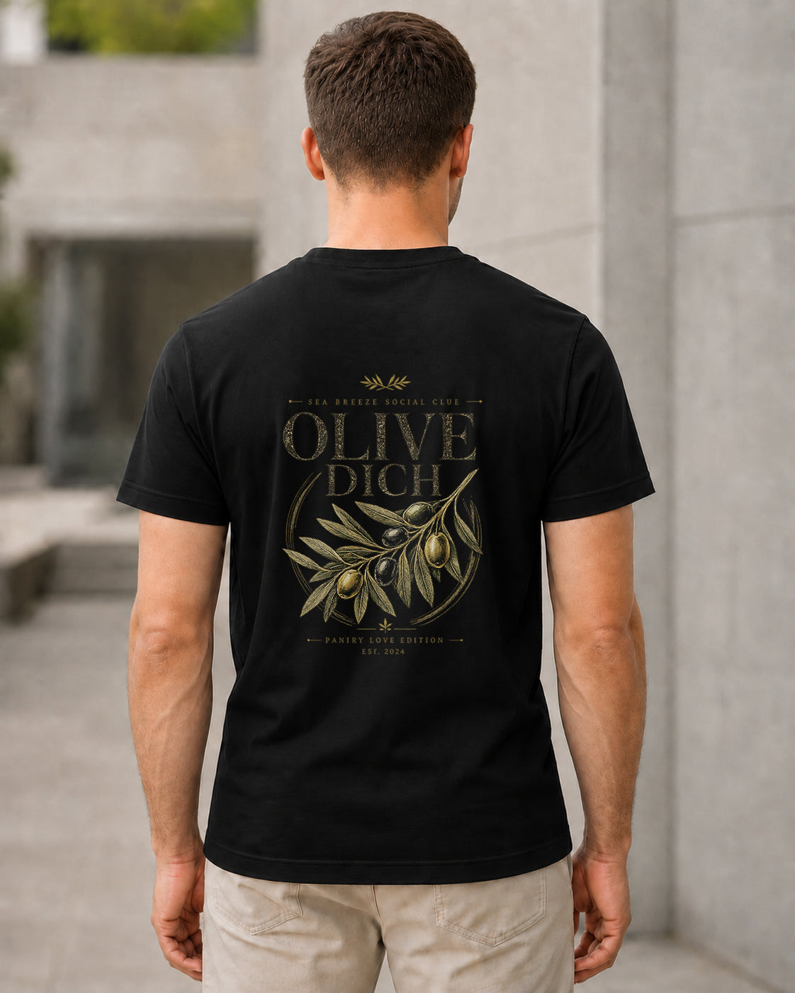Olive Dich Darker T-Shirt – Bio-Baumwolle Shirt Schwarz, Rückenprint