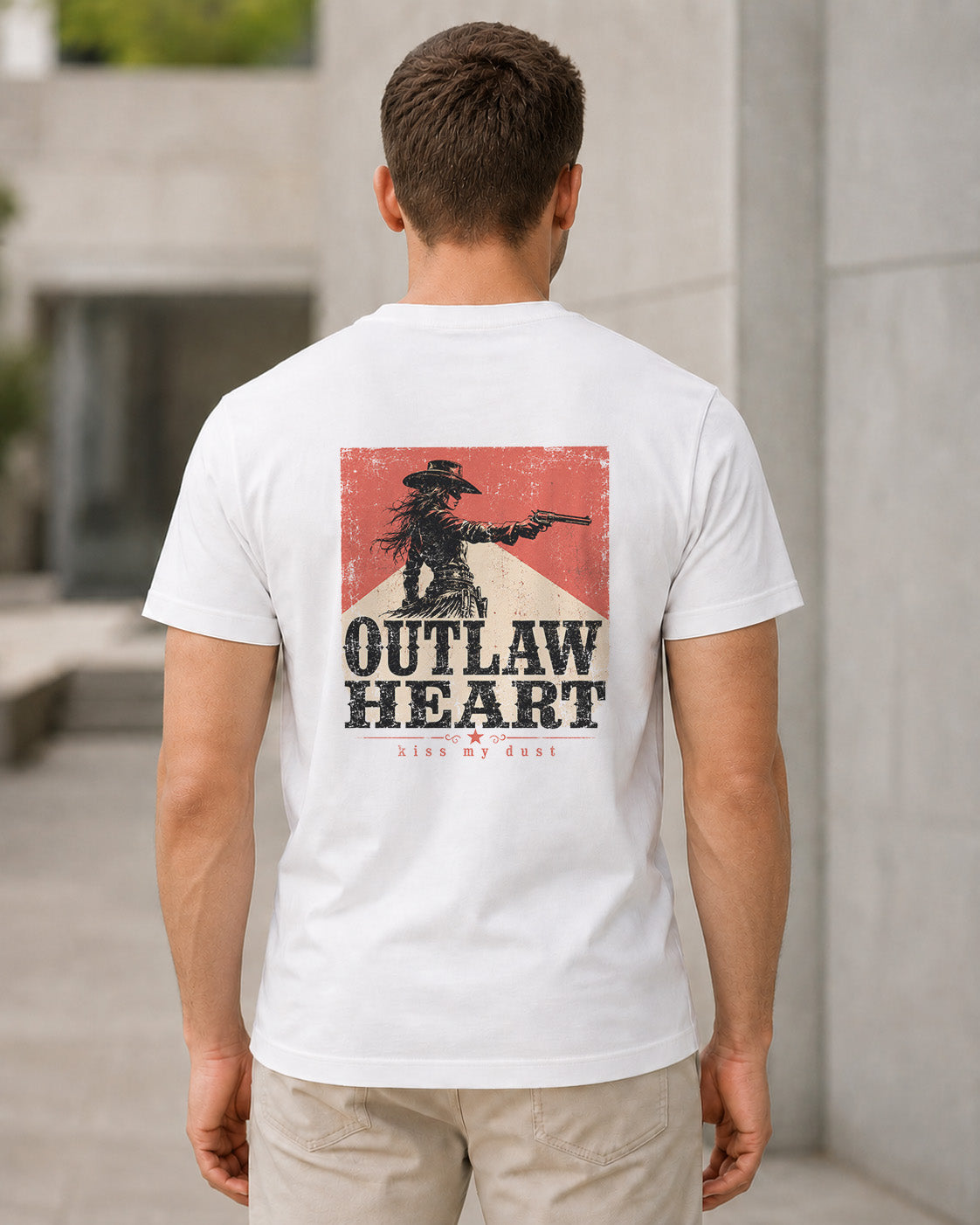 Outlaw Heart T-Shirt – Bio-Baumwolle Shirt Weiss, Rückenprint