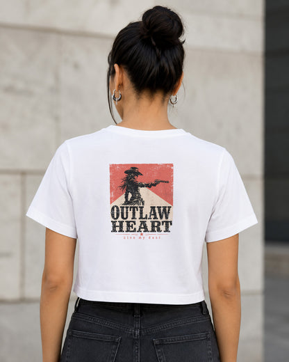 Outlaw Heart T-Shirt – Frauen Crop Shirt Weiss, Rückenprint