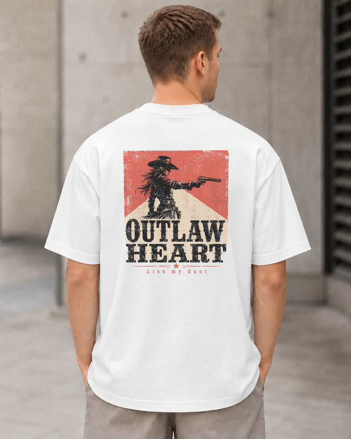 Outlaw Heart T-Shirt – Heavyweight Oversize Shirt Weiss, Rückenprint