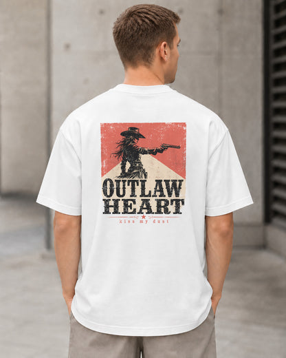 Outlaw Heart T-Shirt – Heavyweight Oversize Shirt Weiss, Rückenprint