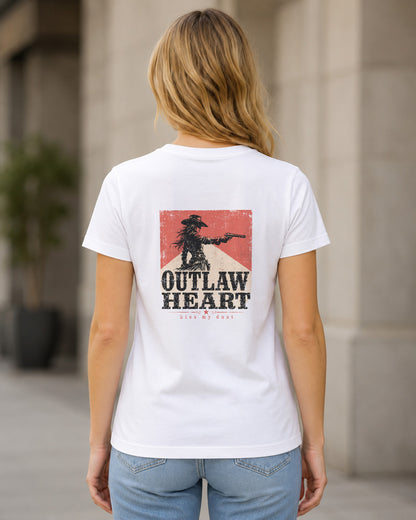 Outlaw Heart T-Shirt – Frauen Shirt Weiss, Rückenprint