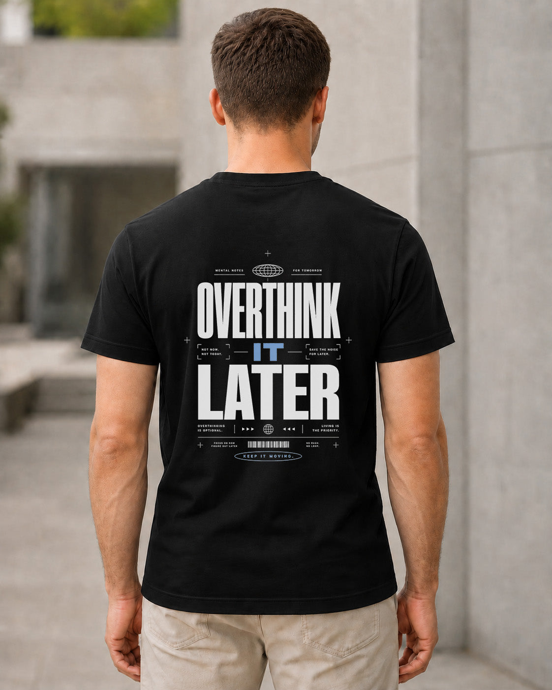 Overthink It Later T-Shirt – Bio-Baumwolle Shirt Schwarz, Rückenprint