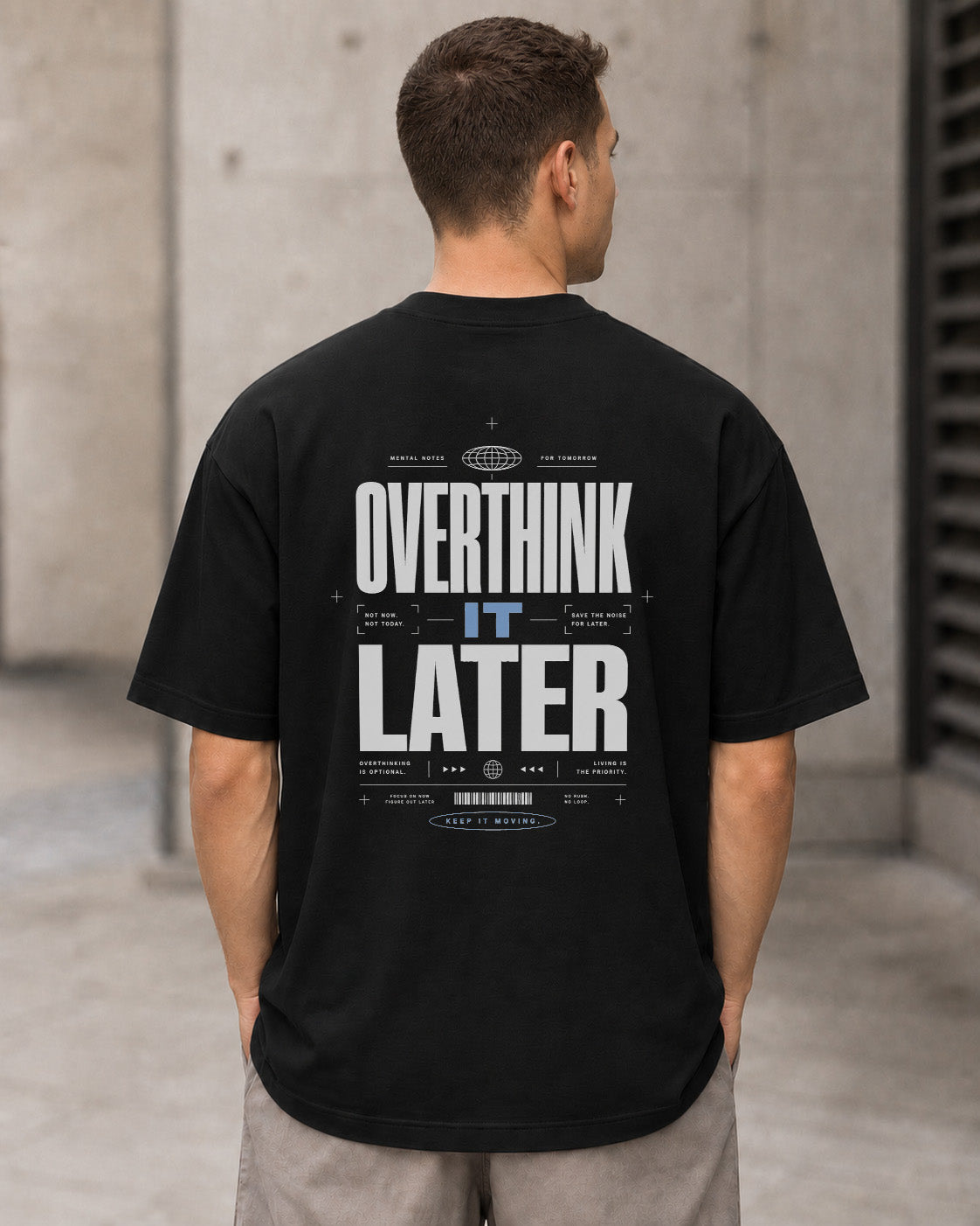 Overthink It Later T-Shirt – Heavyweight Oversize Shirt Schwarz, Rückenprint